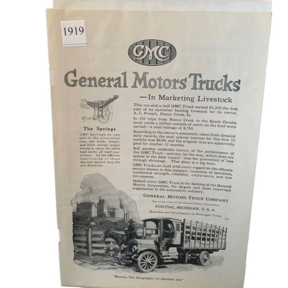 Vintage 1919 General Motors Trucks GMC Marketing Livestock Ad Advertisement - Picture 4 of 4